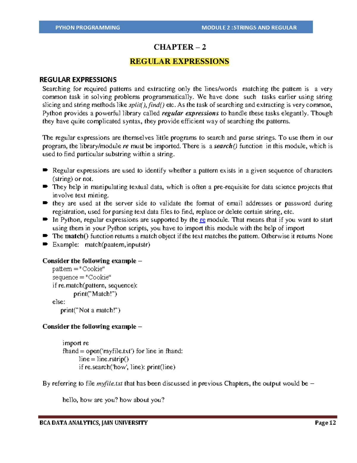 Regular Expressions - CHAPTER – 2 REGULAR EXPRESSIONS REGULAR ...
