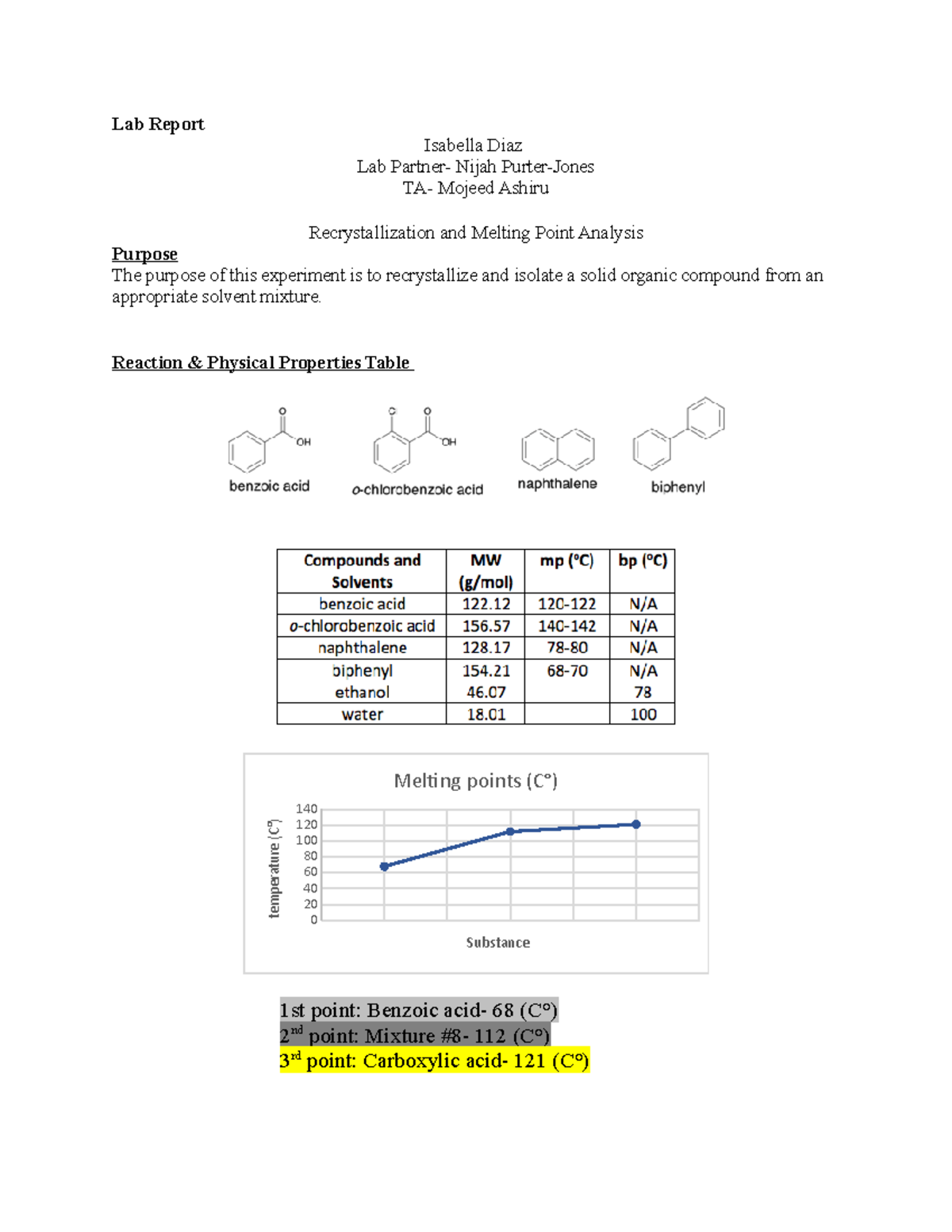 Lab Report 3 - Organic Chem Experimental Lab 3 - Lab Report Isabella ...