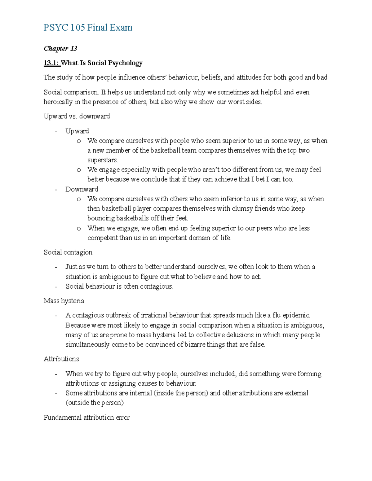 Psych 105 Final Exxam - Chapter 13 13: What Is Social Psychology The ...