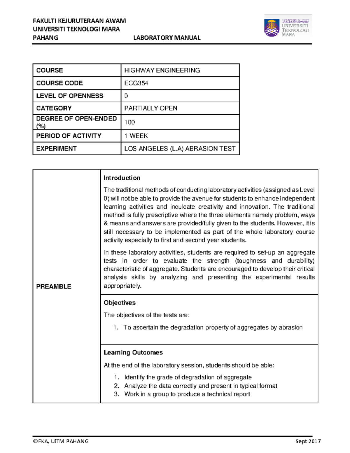 Lab 3 - La Abrasion Loss - Lab Report - Universiti Teknologi Mara 