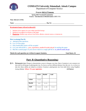 Bioinformatics Assignment 02 - ASSIGNMENT: 02 NAME: EEMAN SOOMRO REG NO ...