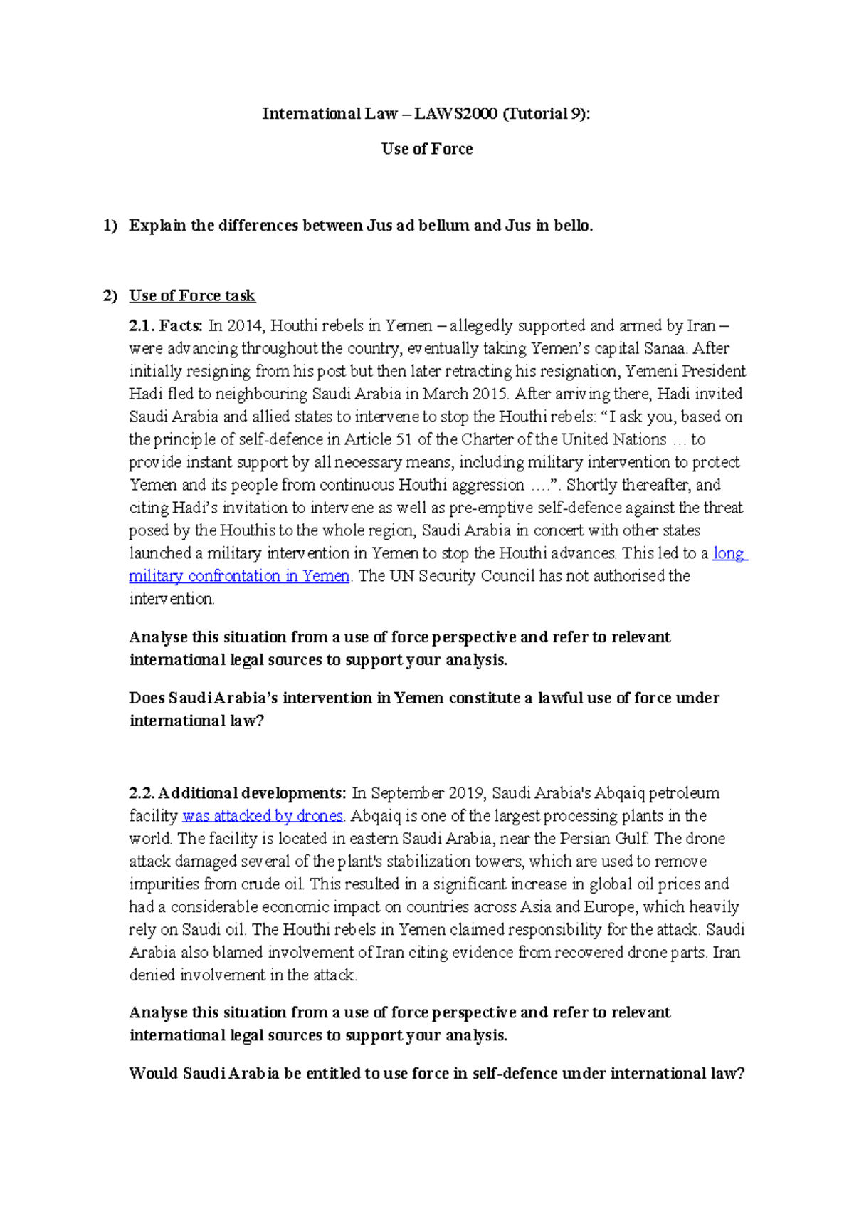 LAWS2000 Tutorial 9 - Lecture notes - International Law – LAWS2000 ...