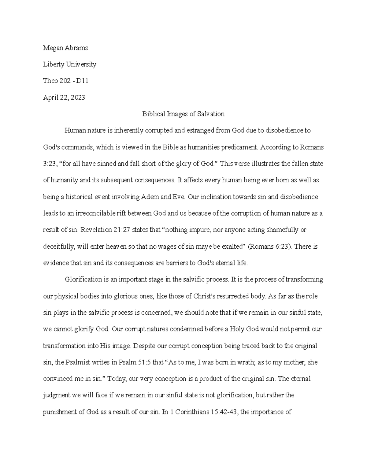Biblical images of salvation megan abrams liberty university theo 202