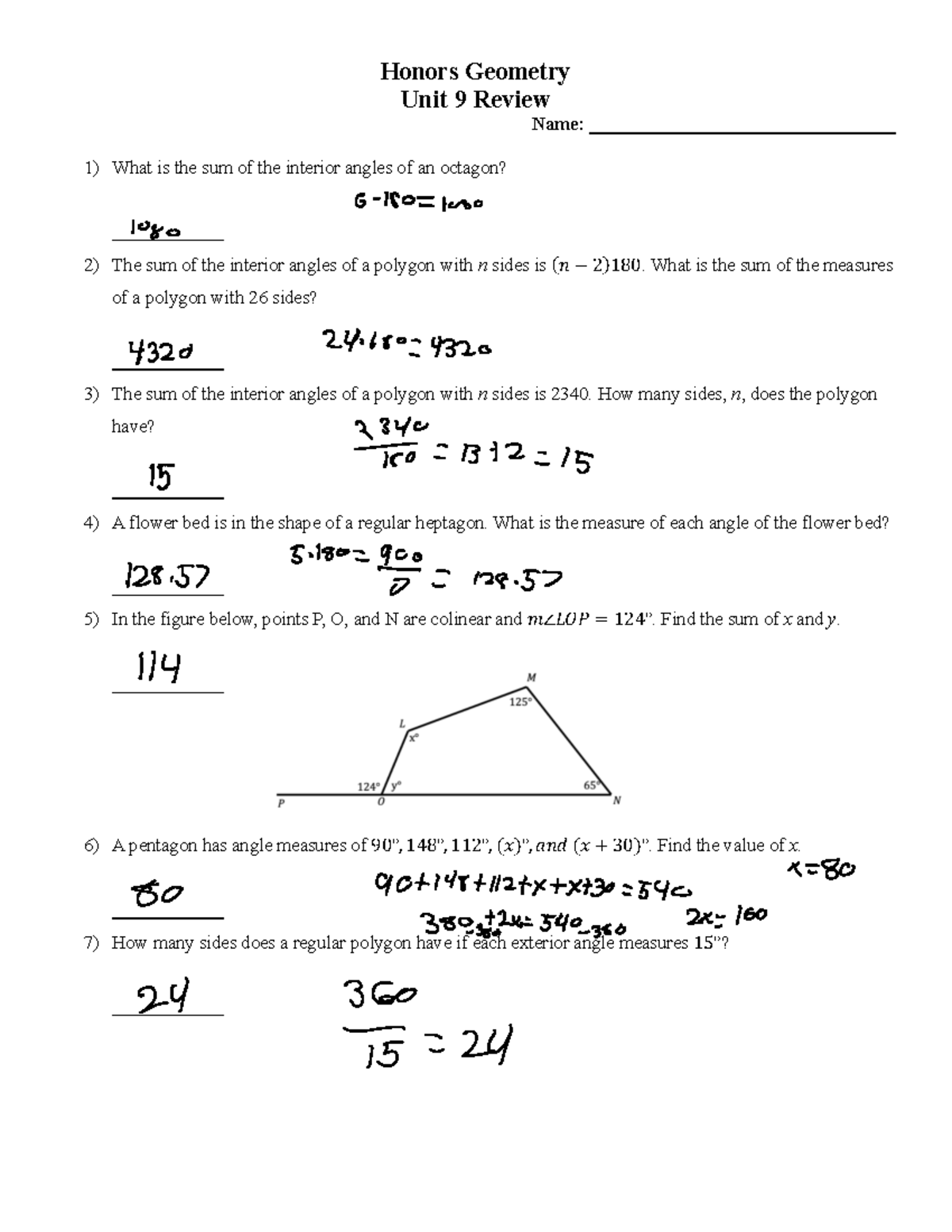 Unit+9+Polygons+Review - Unit 9 Review Name: What is the sum of the ...