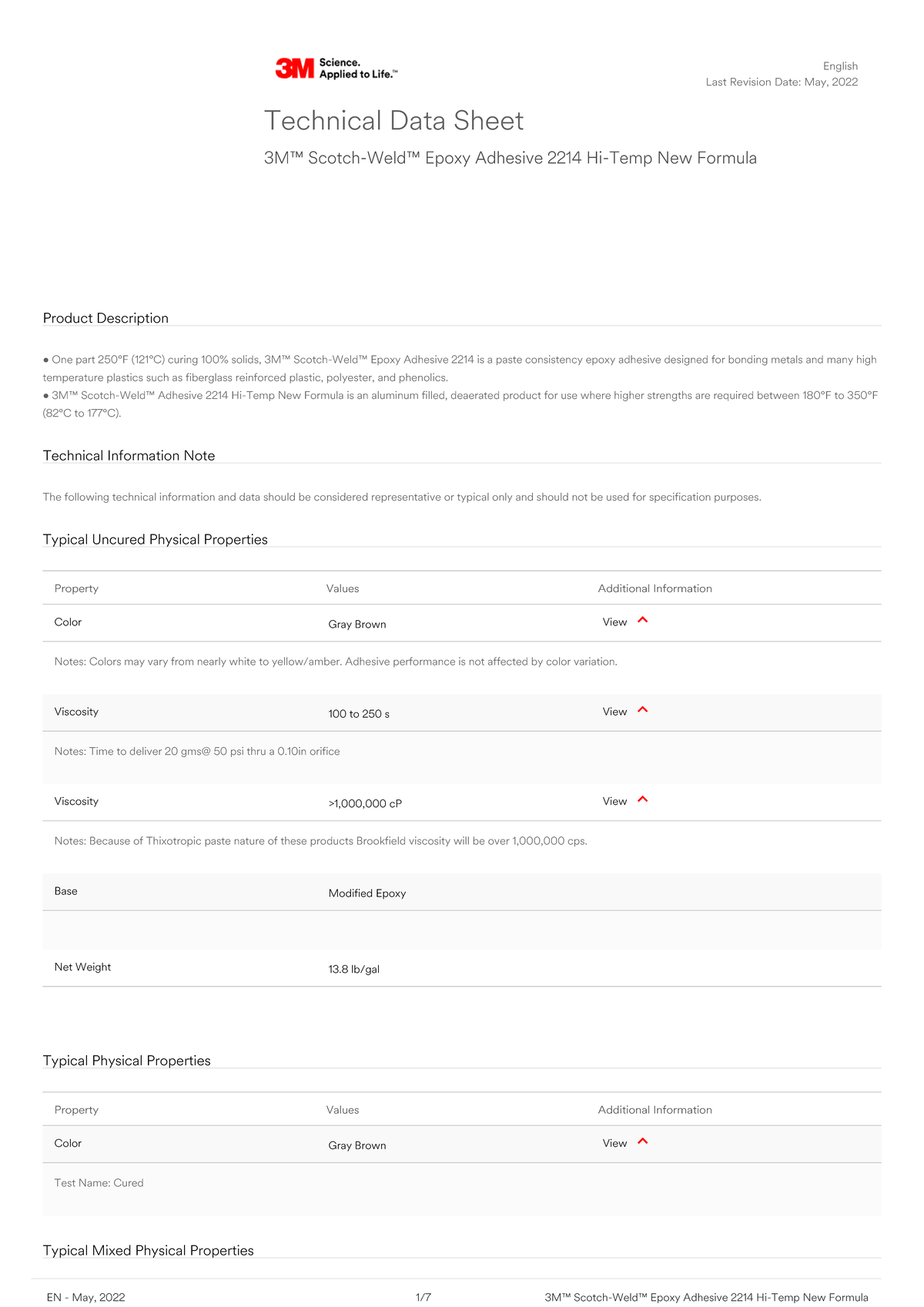3M™ ScotchWeld™ Epoxy Adhesive 2214 HiTemp New Formula 20230906