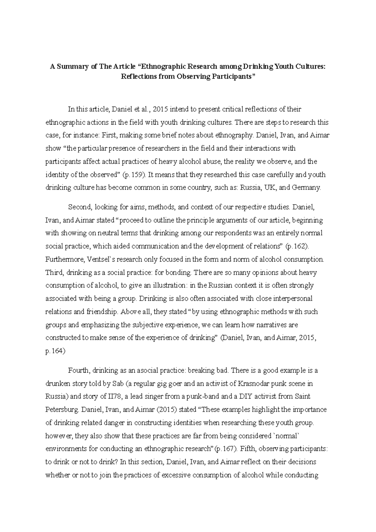 Ethnographic Research among Drinking Youth Cultures Reflections from ...