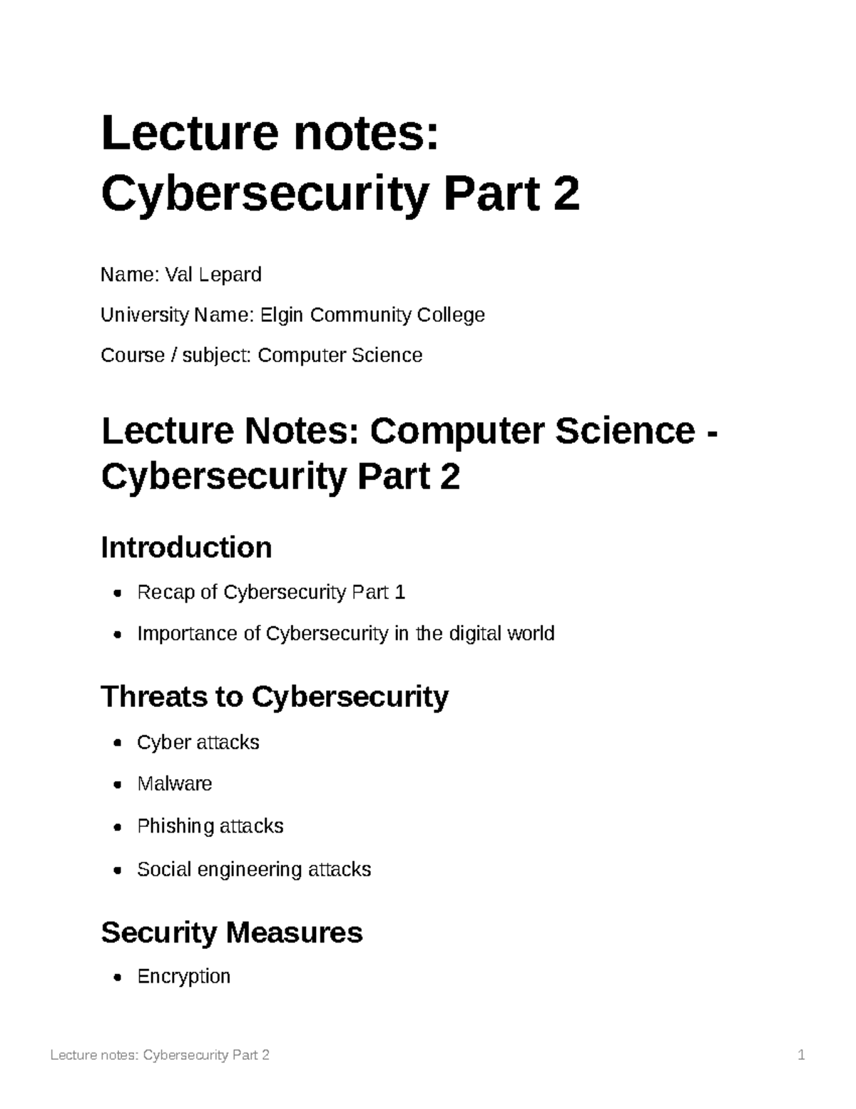 Lecture Notes Cybersecurity Part 2 - Lecture Notes: Cybersecurity Part ...