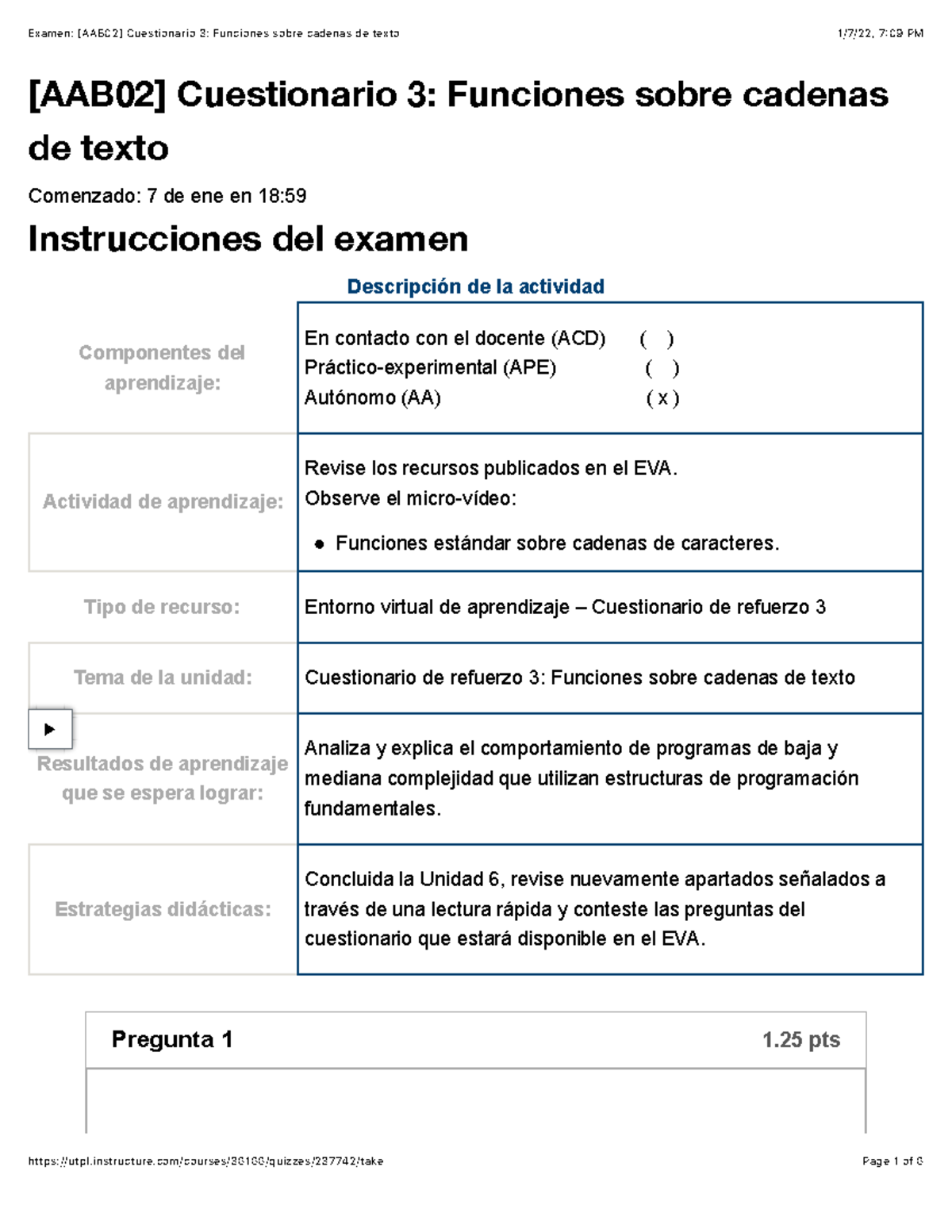 Cuestionario 3 Funciones Sobre Cadenas De Texto - [AAB02] Cuestionario ...