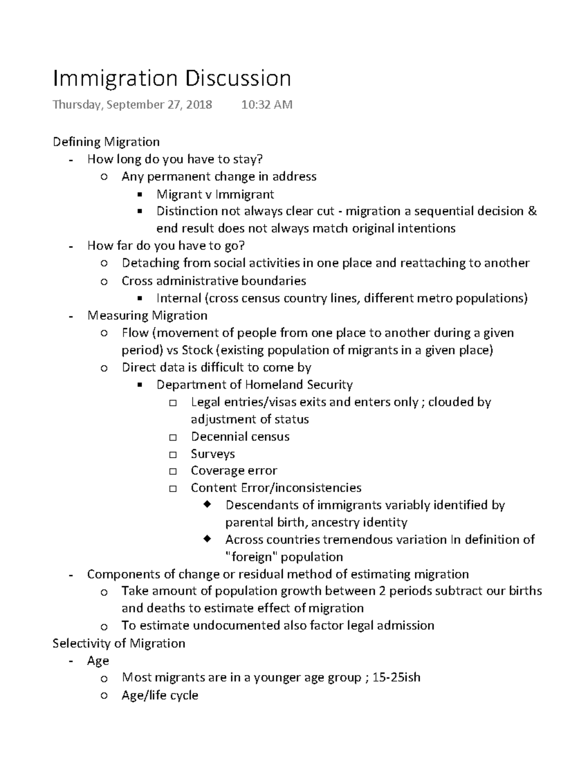 Immigration Discussion Immigration Discussion Thursday, September 27