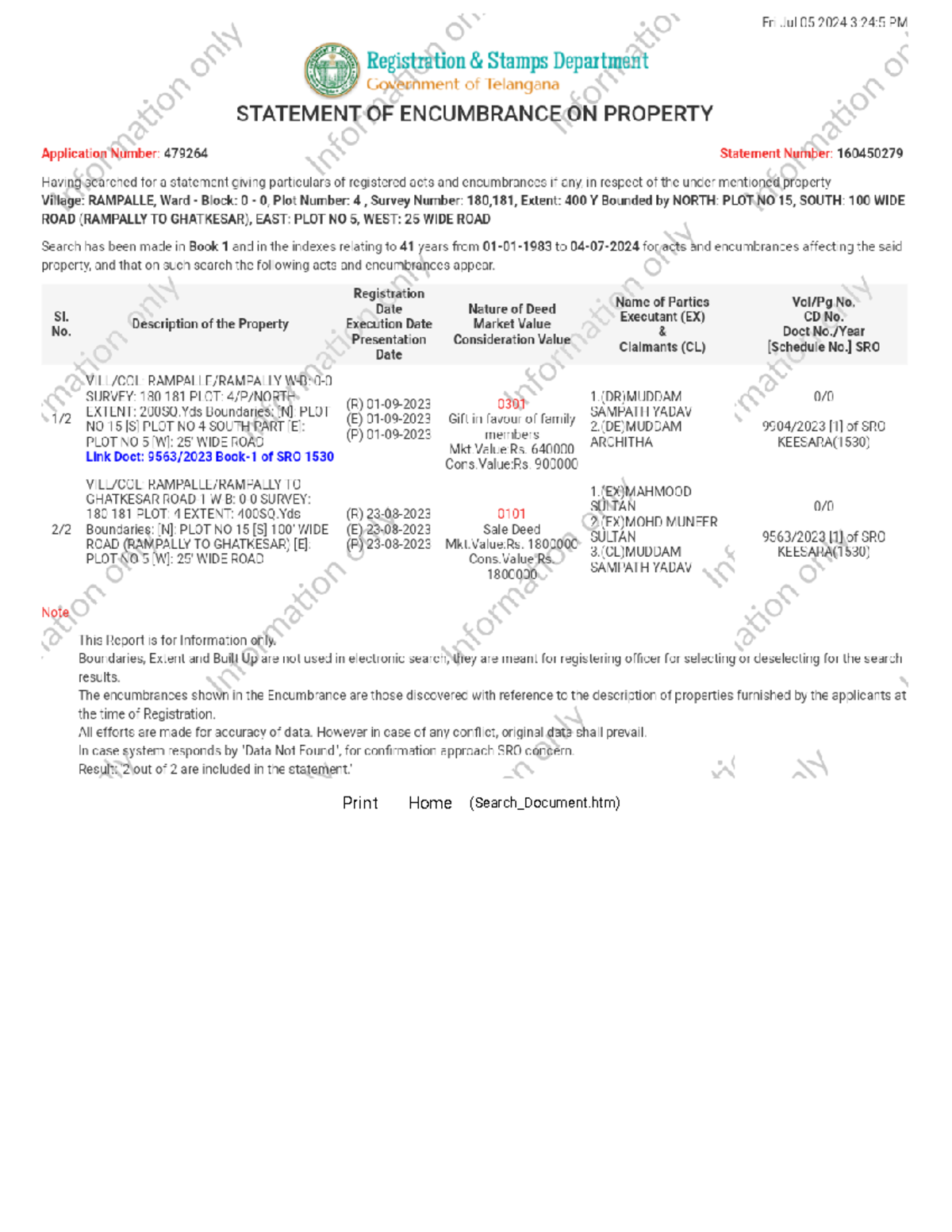 Statement of Encumbrance on Property(19) Fri Jul 05 2024 3245 PM Registration Stamps