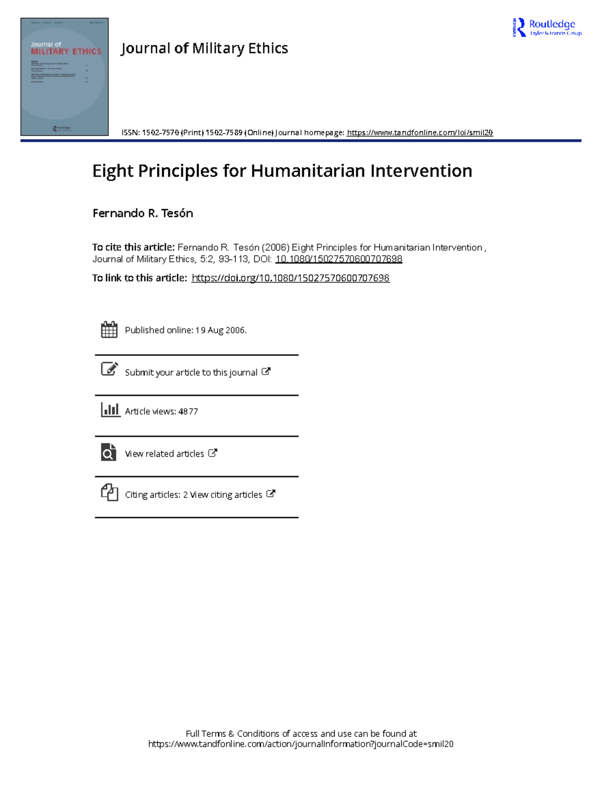 Eight Principles for Humanitarian Intervention - Teson - Full Terms 