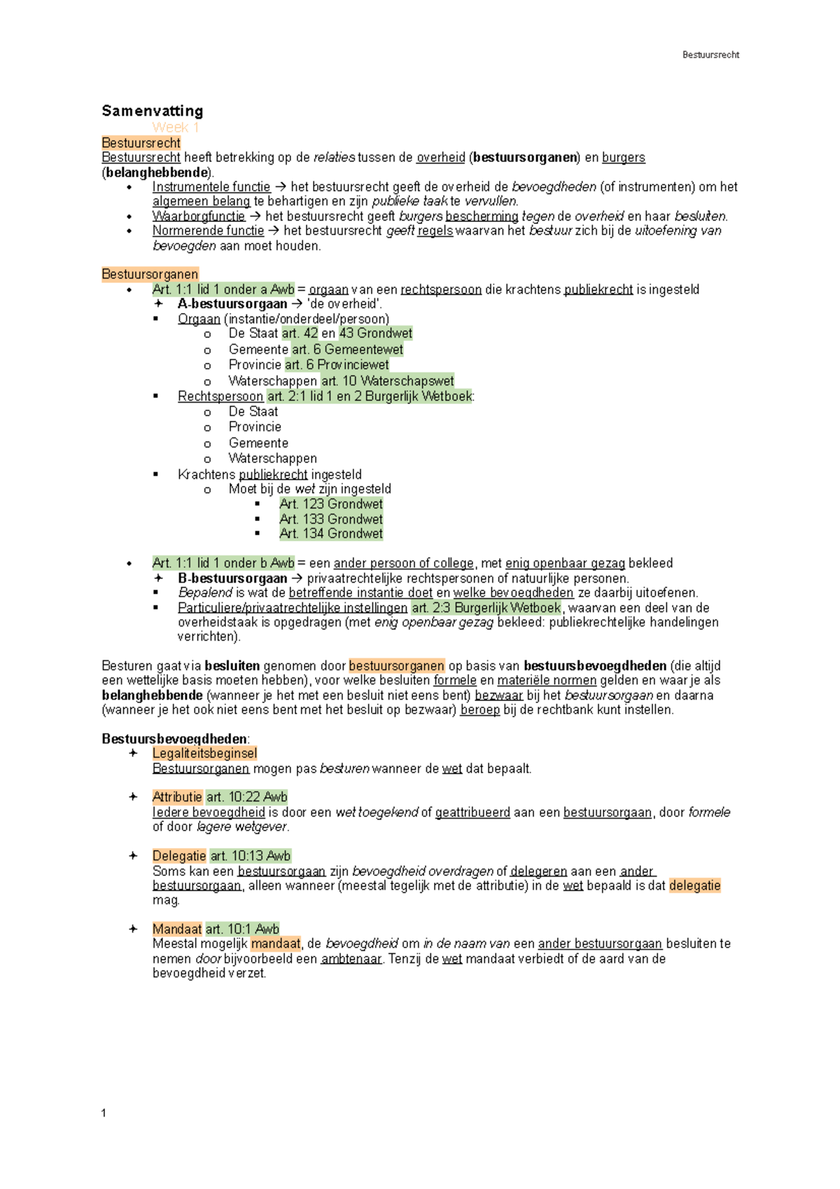 Samenvatting - Samenvatting Week 1 Bestuursrecht Bestuursrecht Heeft ...