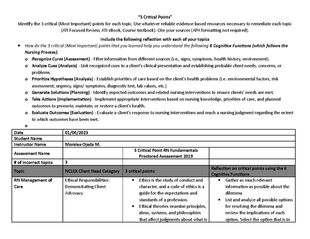 Remediation Document - 3 Critical Proctored 2019 x - “3 Critical Points ...