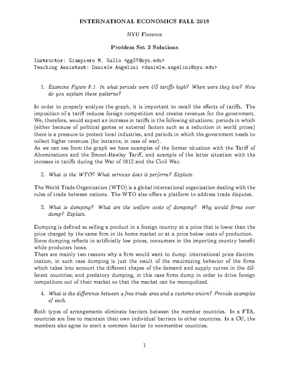 PS3 F2018 SOL NYU Florence INTERNATIONAL ECONOMICS FALL 2018 NYU