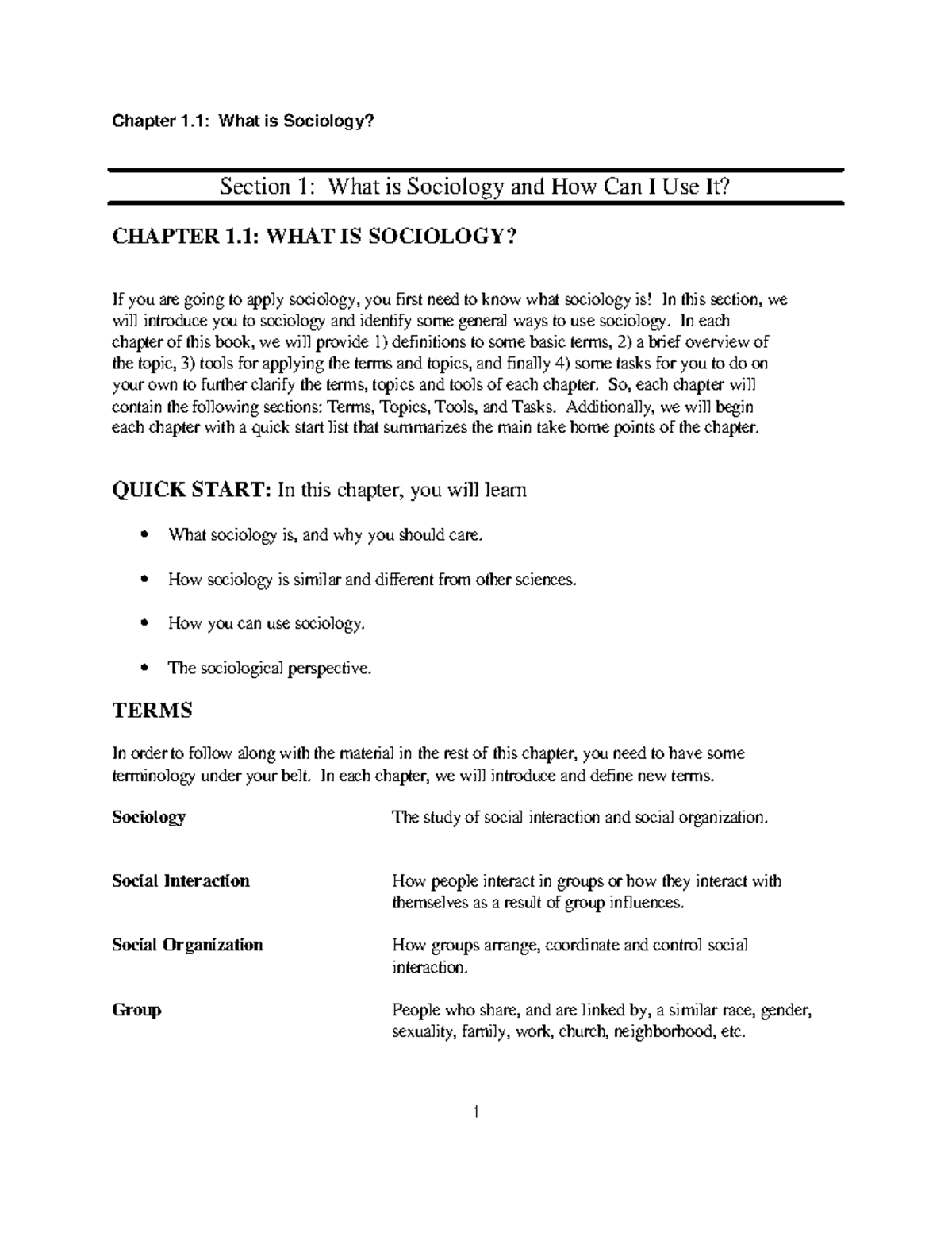 Chapter 1 - Section 1: What is Sociology and How Can I Use It? CHAPTER ...