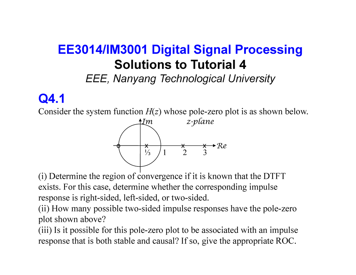 Solution To Tutorial 4 Digital Signal Processing - Consider The System ...