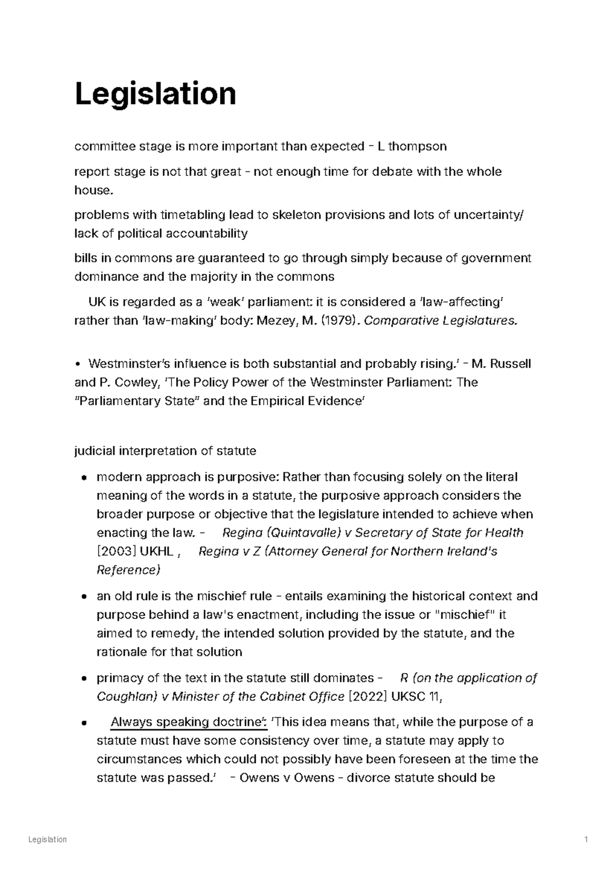 Legislation revision notes - Legislation 1 Legislation committee stage ...