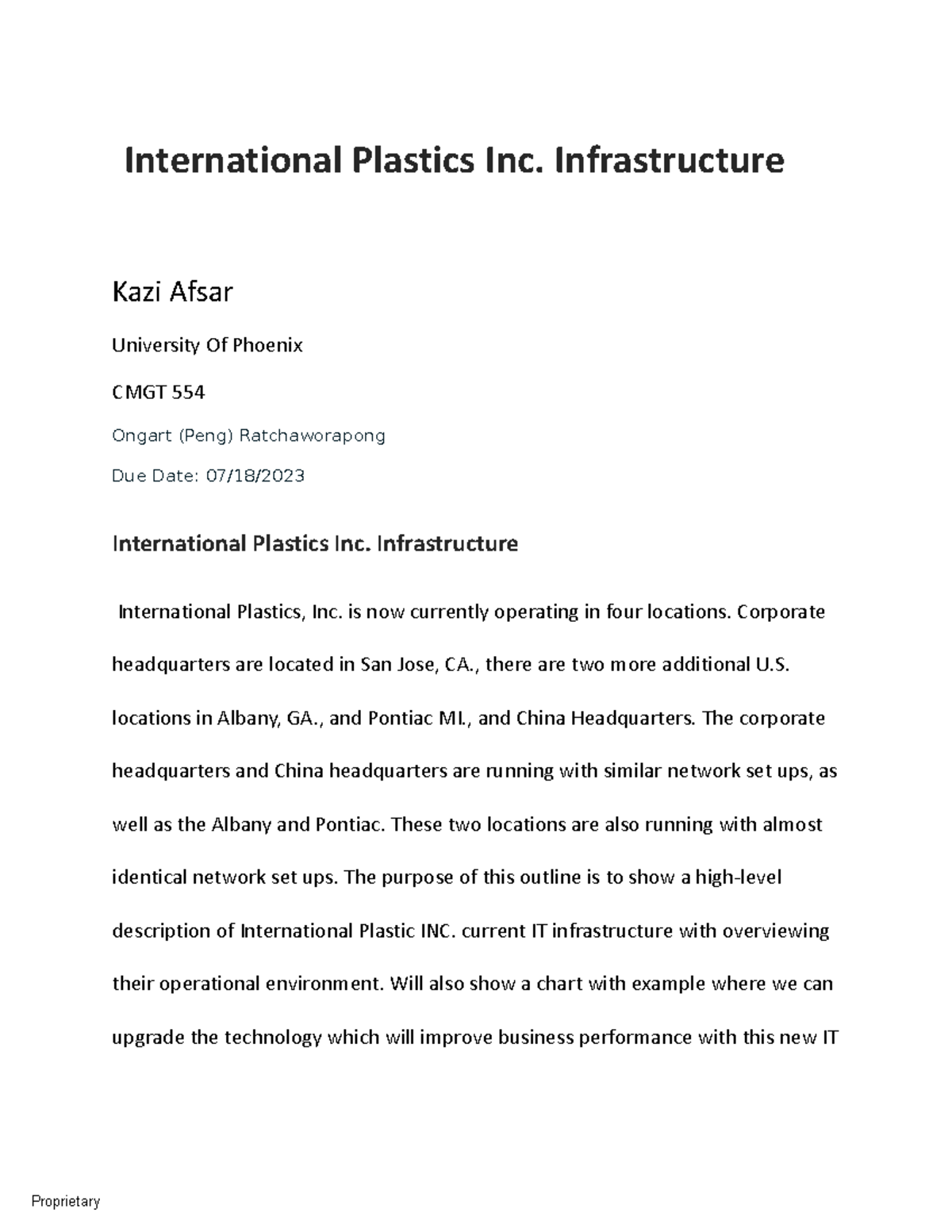 International Plastics Inc. Infrastructure International Plastics Inc