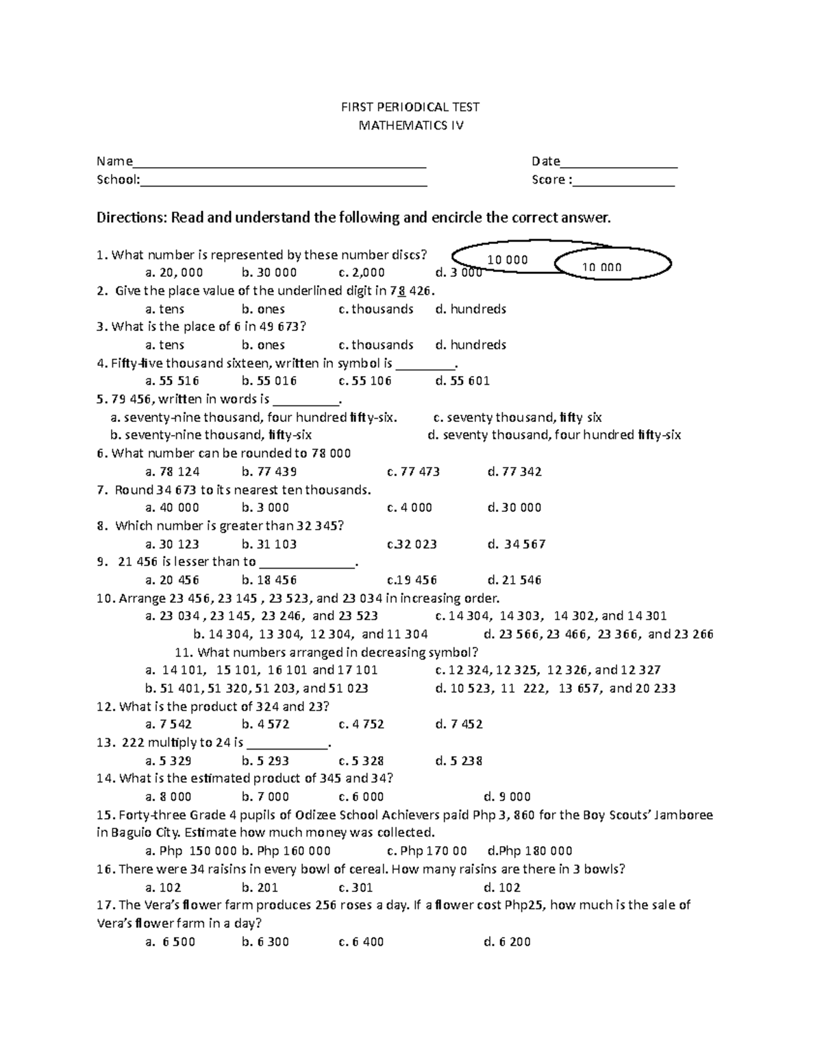 PT MATH 4 Q1 - Periodical Test - FIRST PERIODICAL TEST MATHEMATICS IV ...