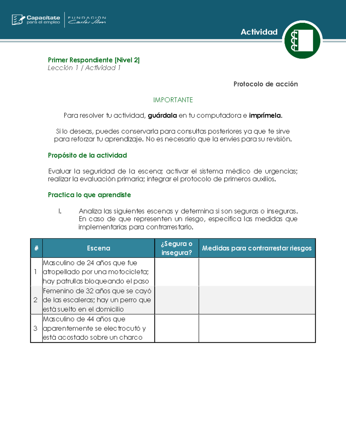 Protocolo de acción OK son muy buenos apuntes Primer Respondiente