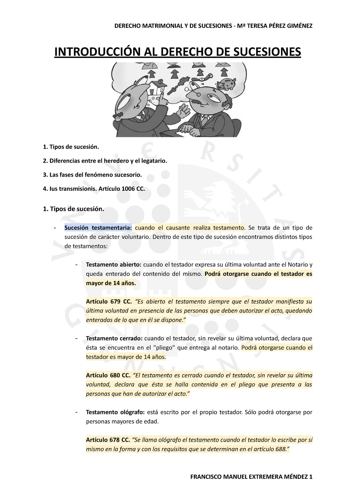 Introducción Sucesiones - INTRODUCCIÓN AL DERECHO DE SUCESIONES Tipos ...