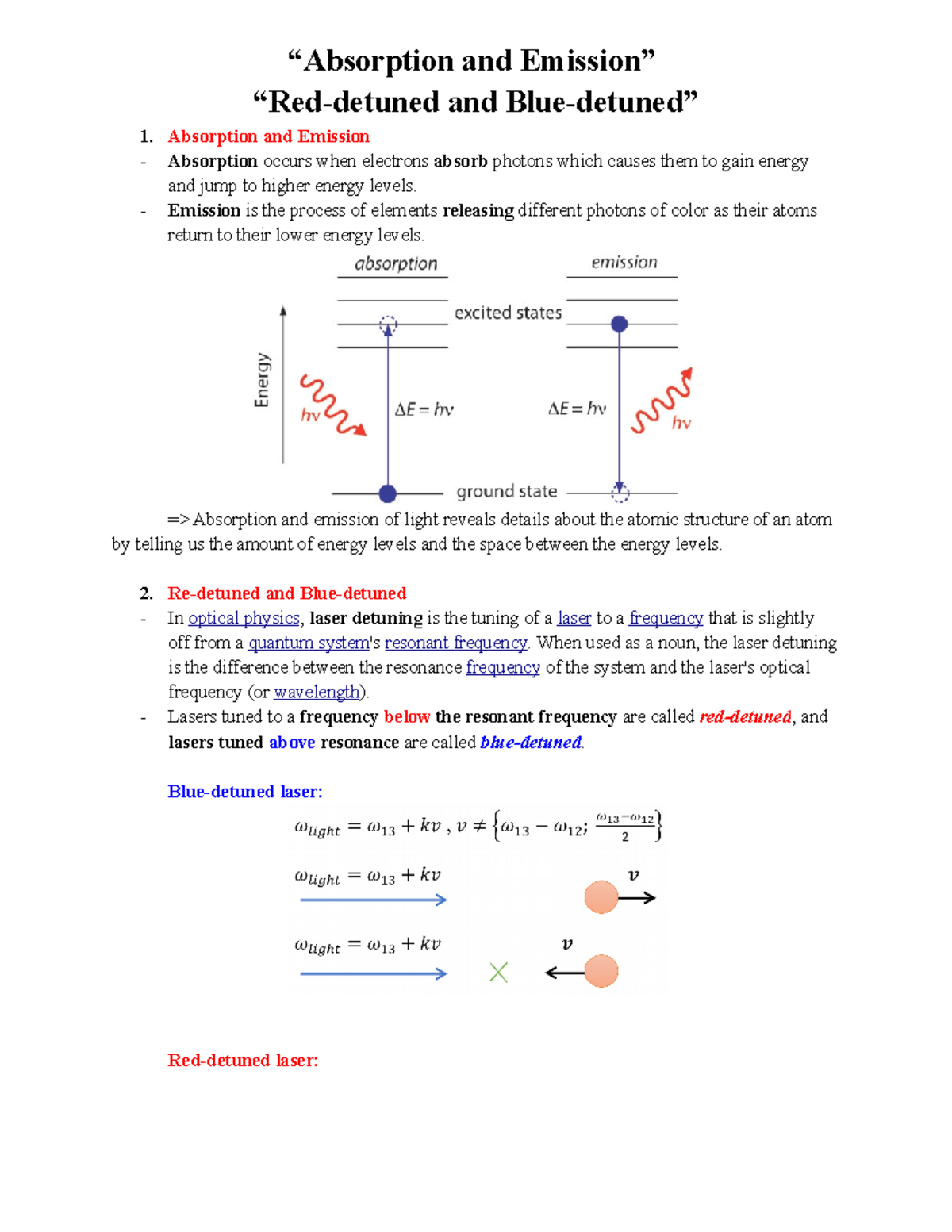 “Absorption And Emission” And Red-detuned And Blue-detuned ...