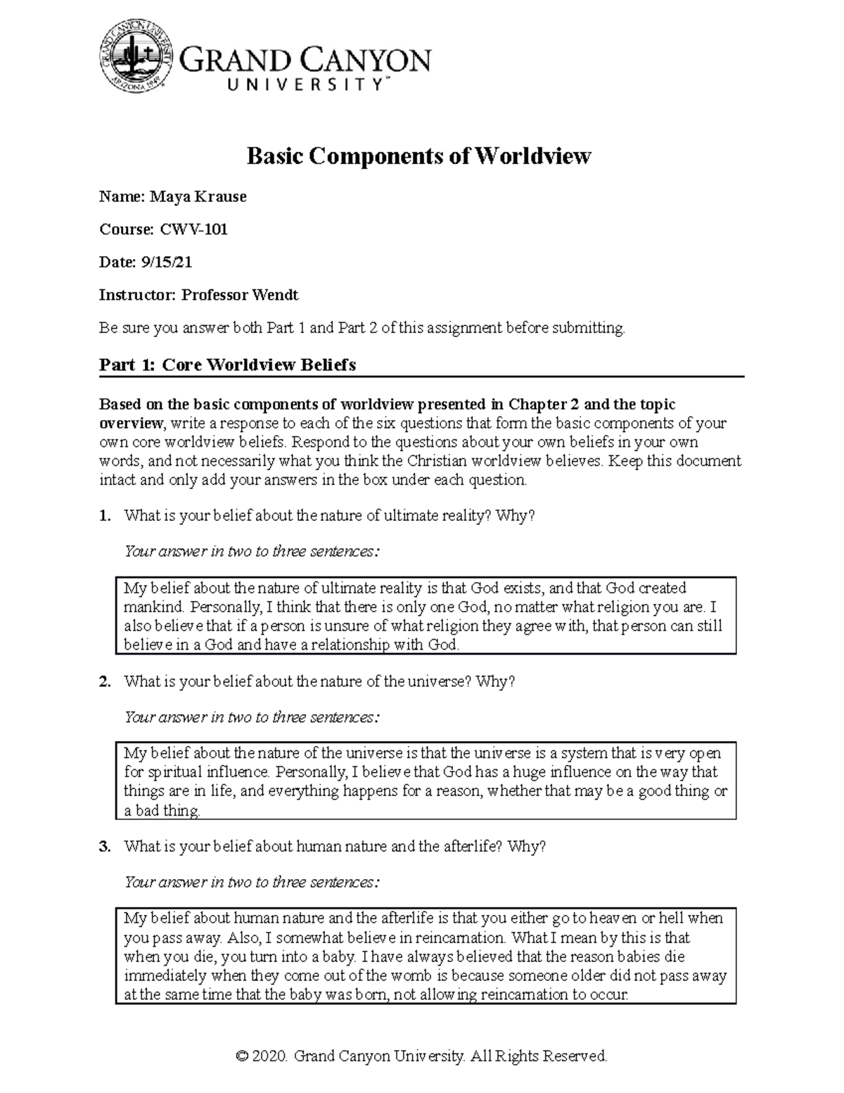 CWV-101 - The Basic Components of Worldview - Maya Krause - Basic ...