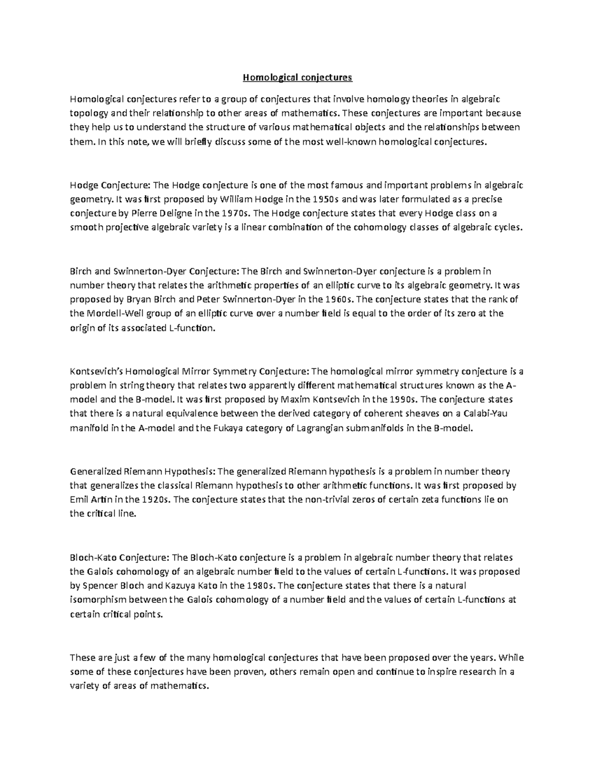 Homological conjectures - Homological conjectures Homological ...