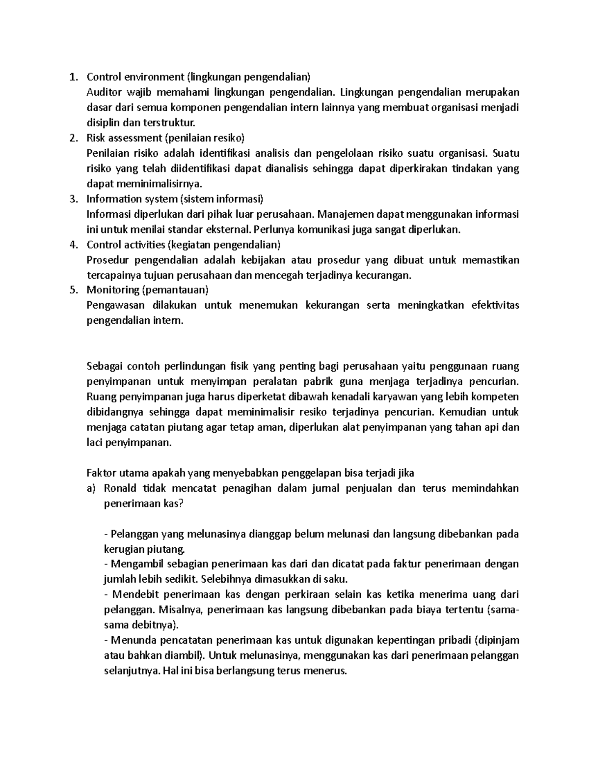 Pengendalian internal Control environment (lingkungan pengendalian