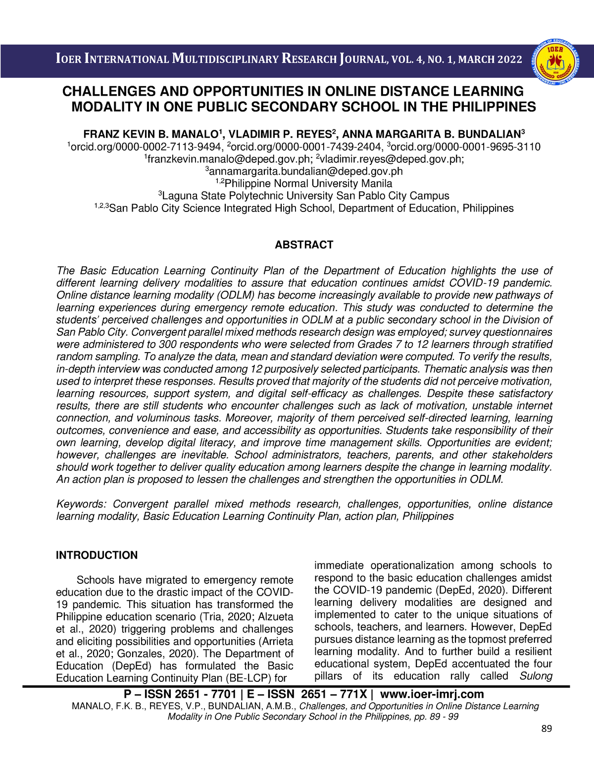 thesis statement distance learning modality