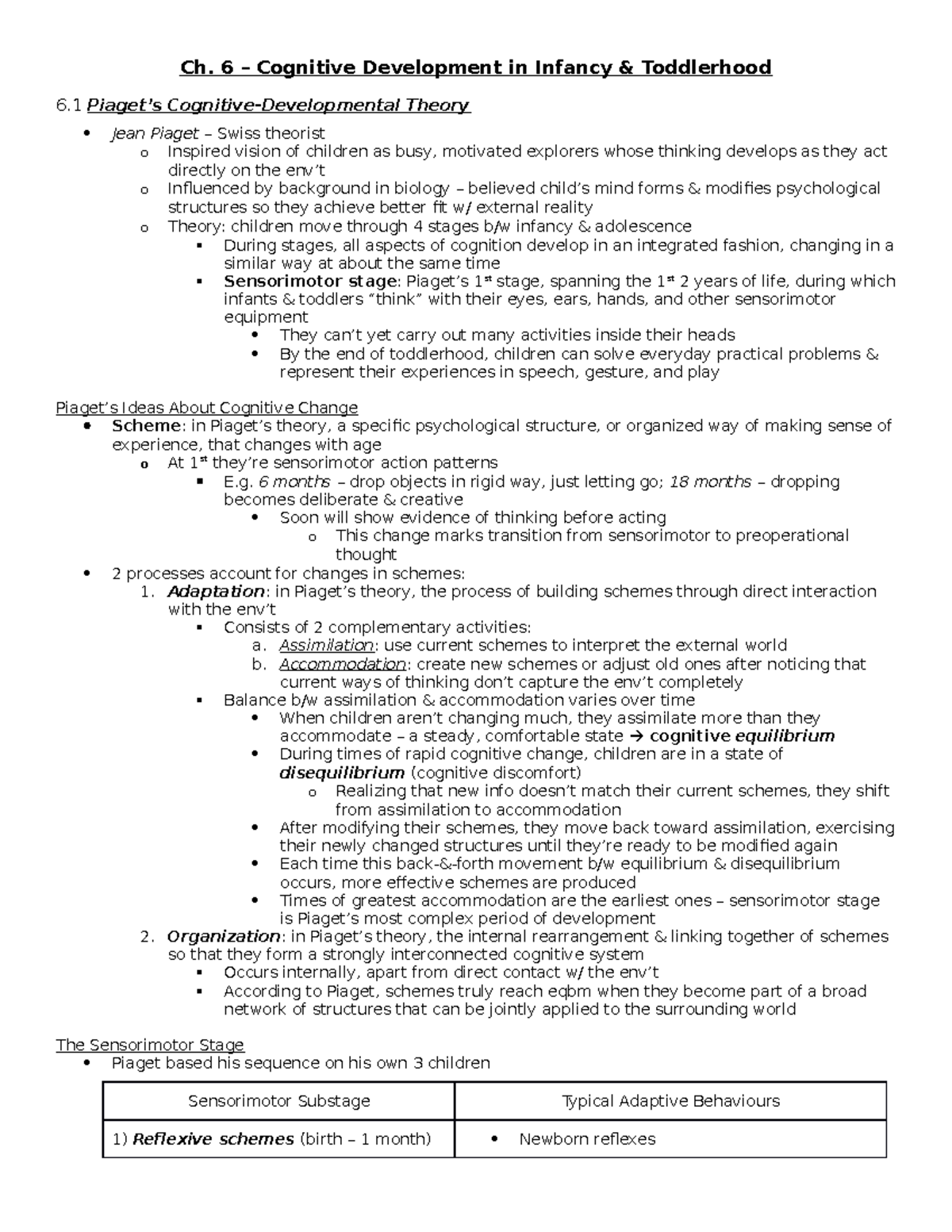 Ch. 6 Notes - Ch. 6 – Cognitive Development in Infancy & Toddlerhood 6 ...