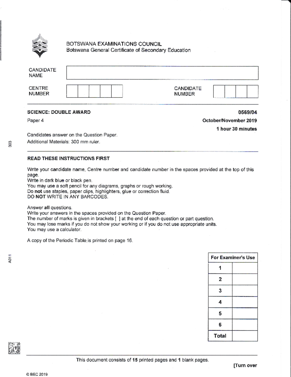 Bgcse Sda Paper 4 2019 Revised Botswana Examinattons Council Botswana General Certificate Of