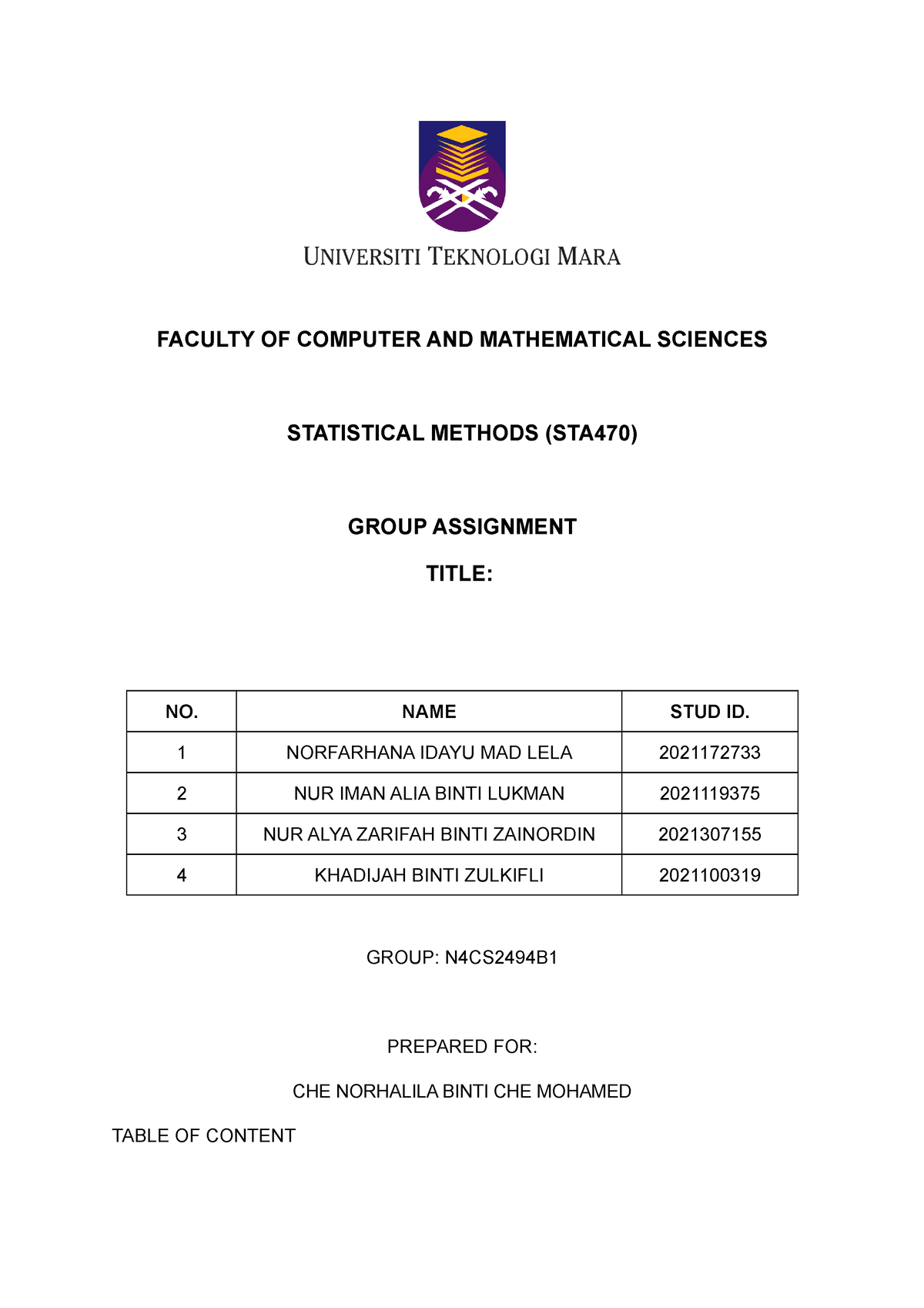 Report STA470 - FACULTY OF COMPUTER AND MATHEMATICAL SCIENCES ...