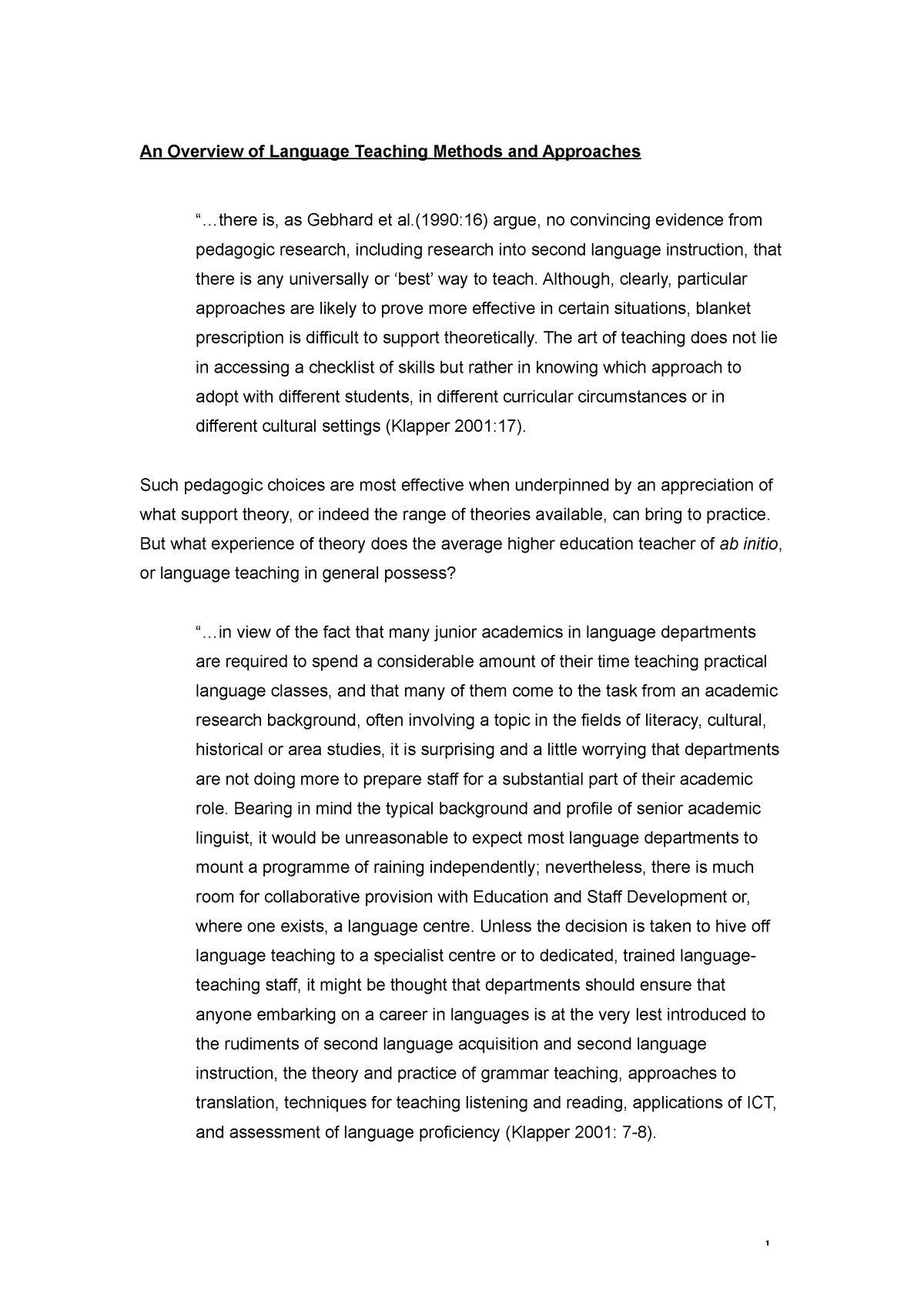 An Overview of Language Teaching Methods - . is, as Gebhard et al.(1990 ...