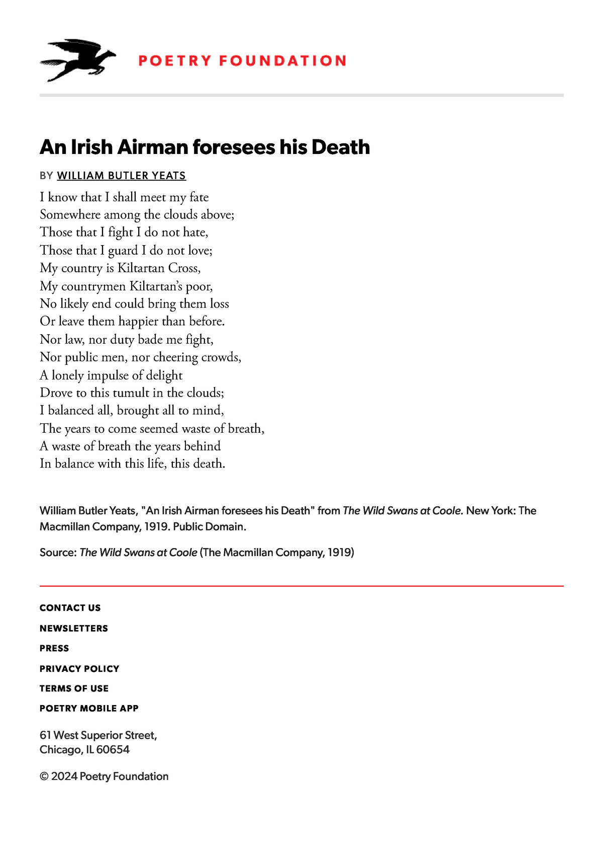 An Irish Airman Foresees His Death By William… Poetry Foundation - An ...