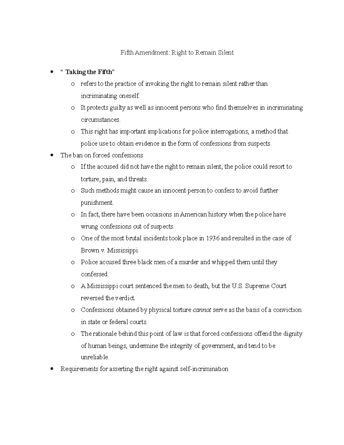 Fifth Amendment Criminology Notes Fifth Amendment Right to Remain