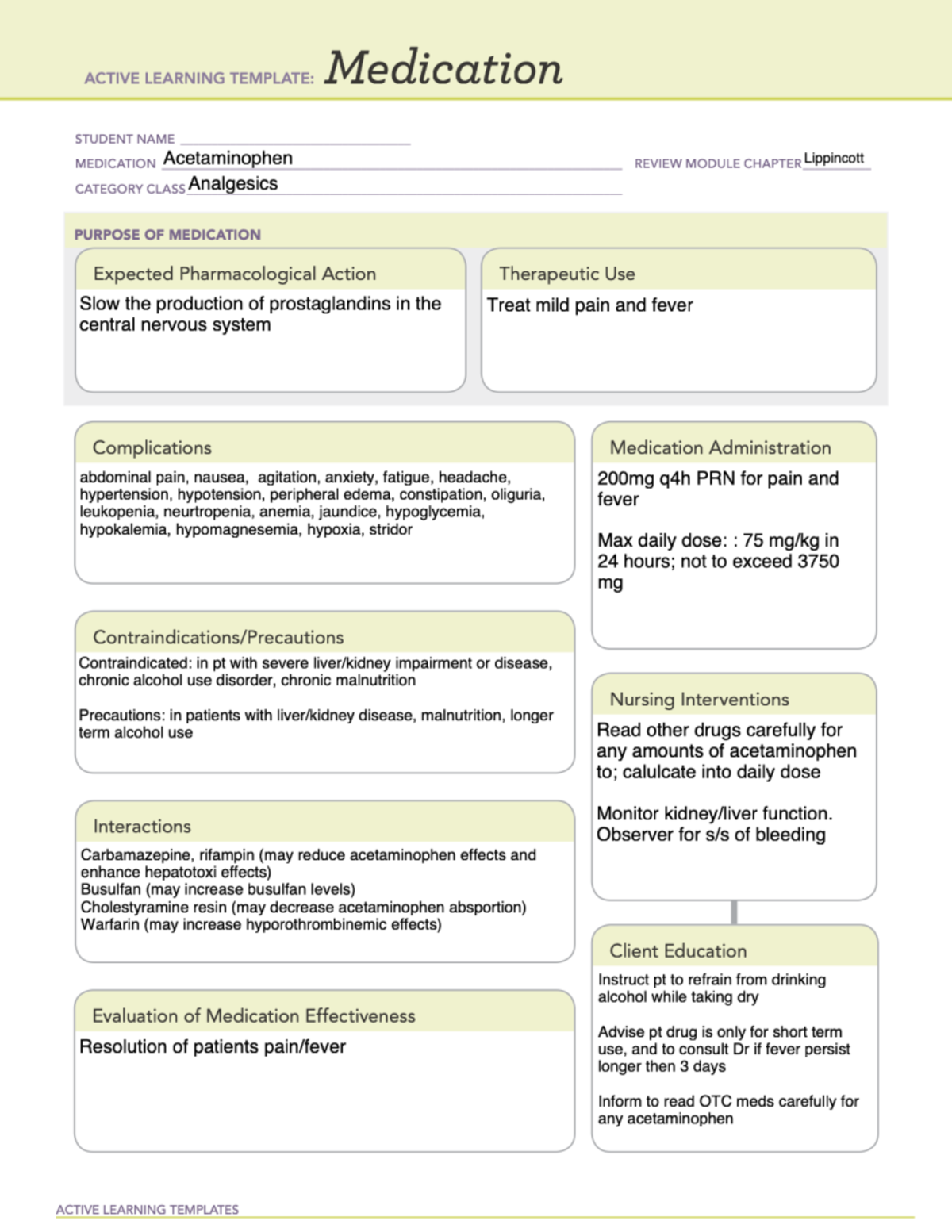 Acetaminophen Medication RNSG 1343 Studocu