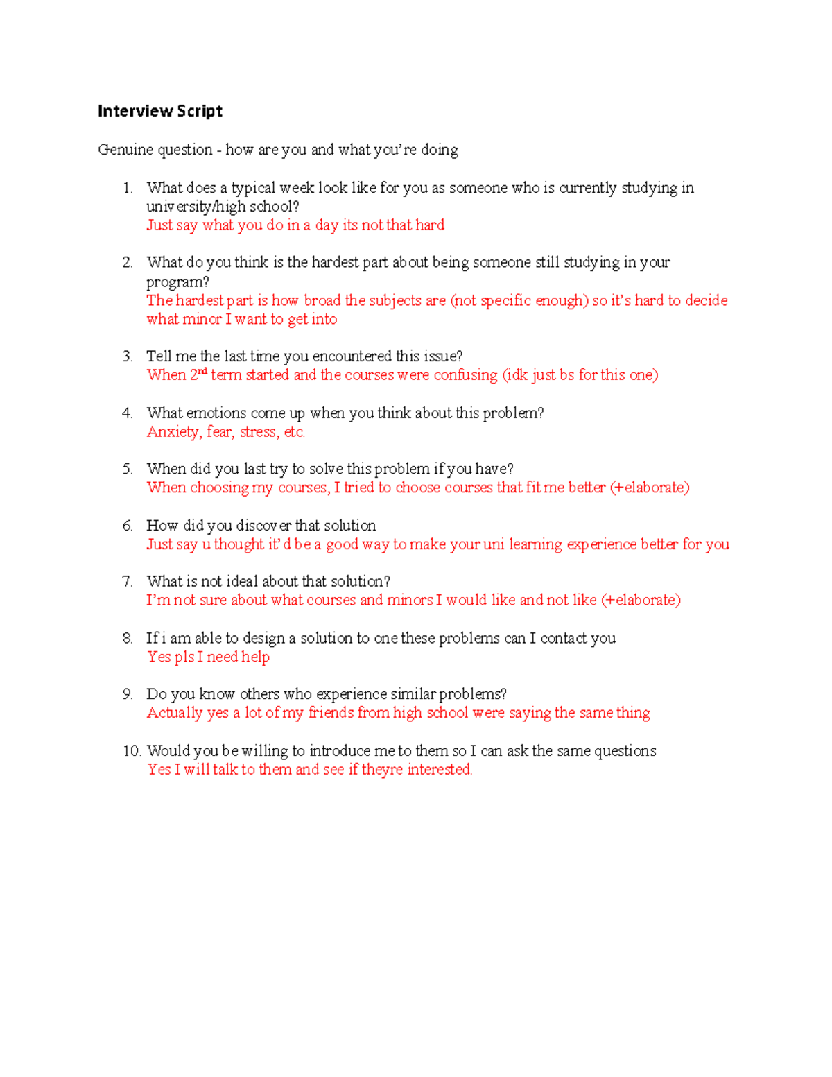 Interview Script - Interview Script Genuine question - how are you and ...