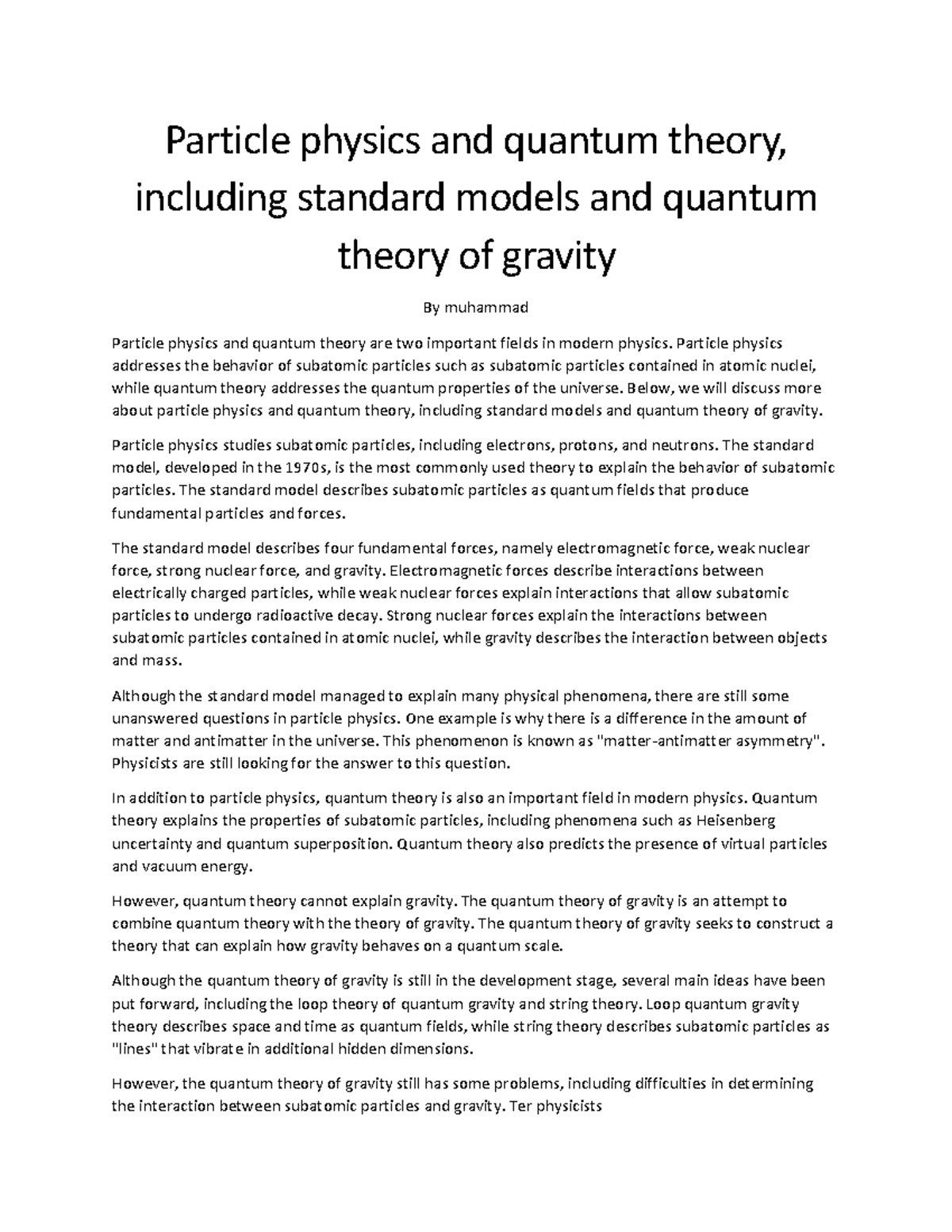 Particle physics and quantum theory Particle physics and quantum