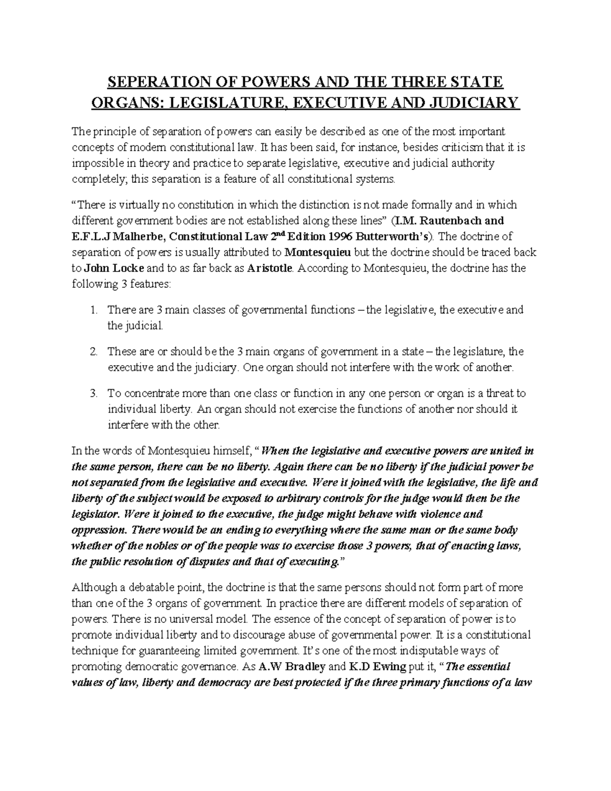 4. State Organs AND THE Principle OF Seperation OF Powers - SEPERATION ...