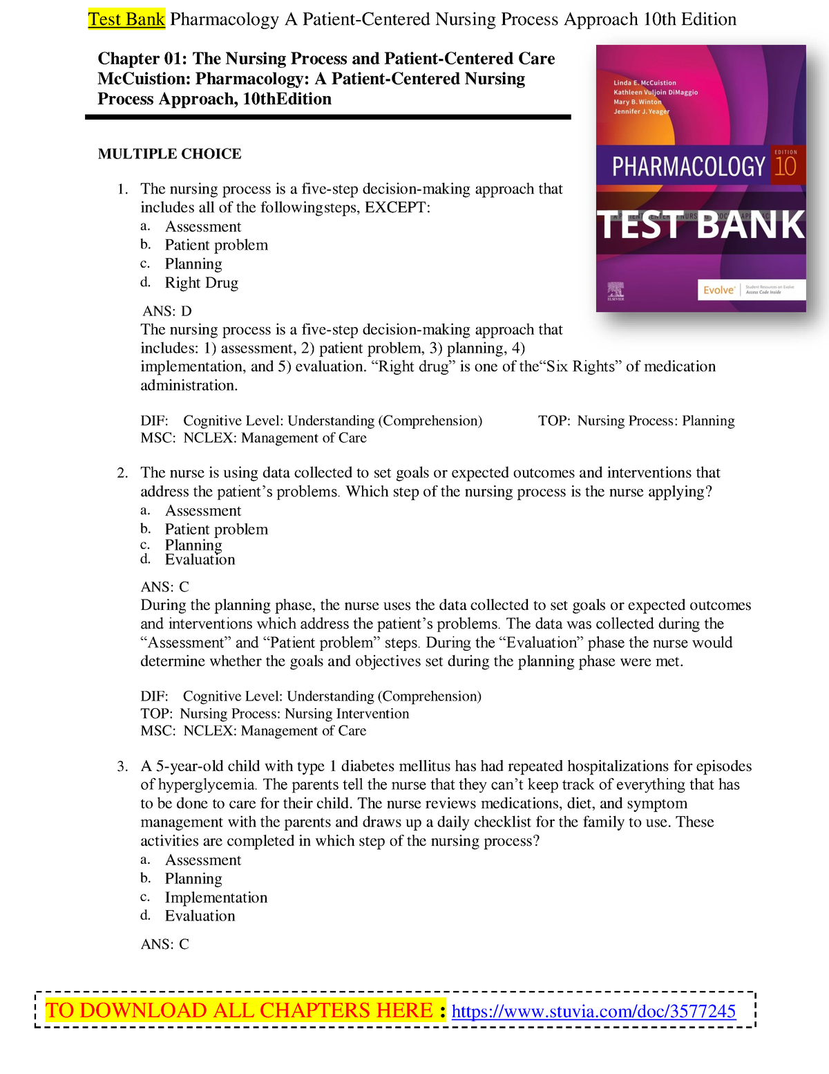 Test Bank Pharmacology A Patient-Centered Nursing Process Approach 10th ...