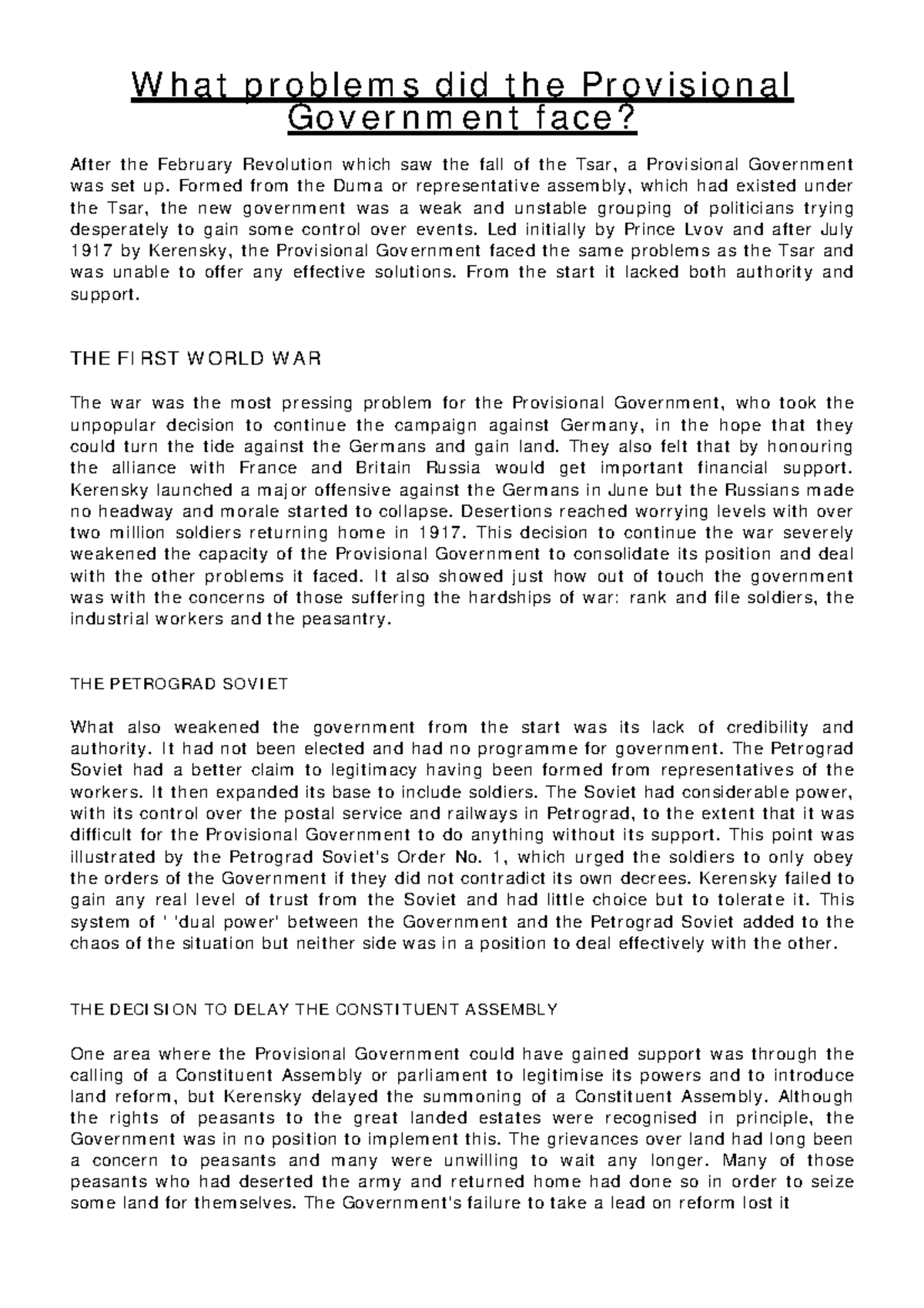 PGov PSwork - Summary Ba Honours History - What problems did the ...