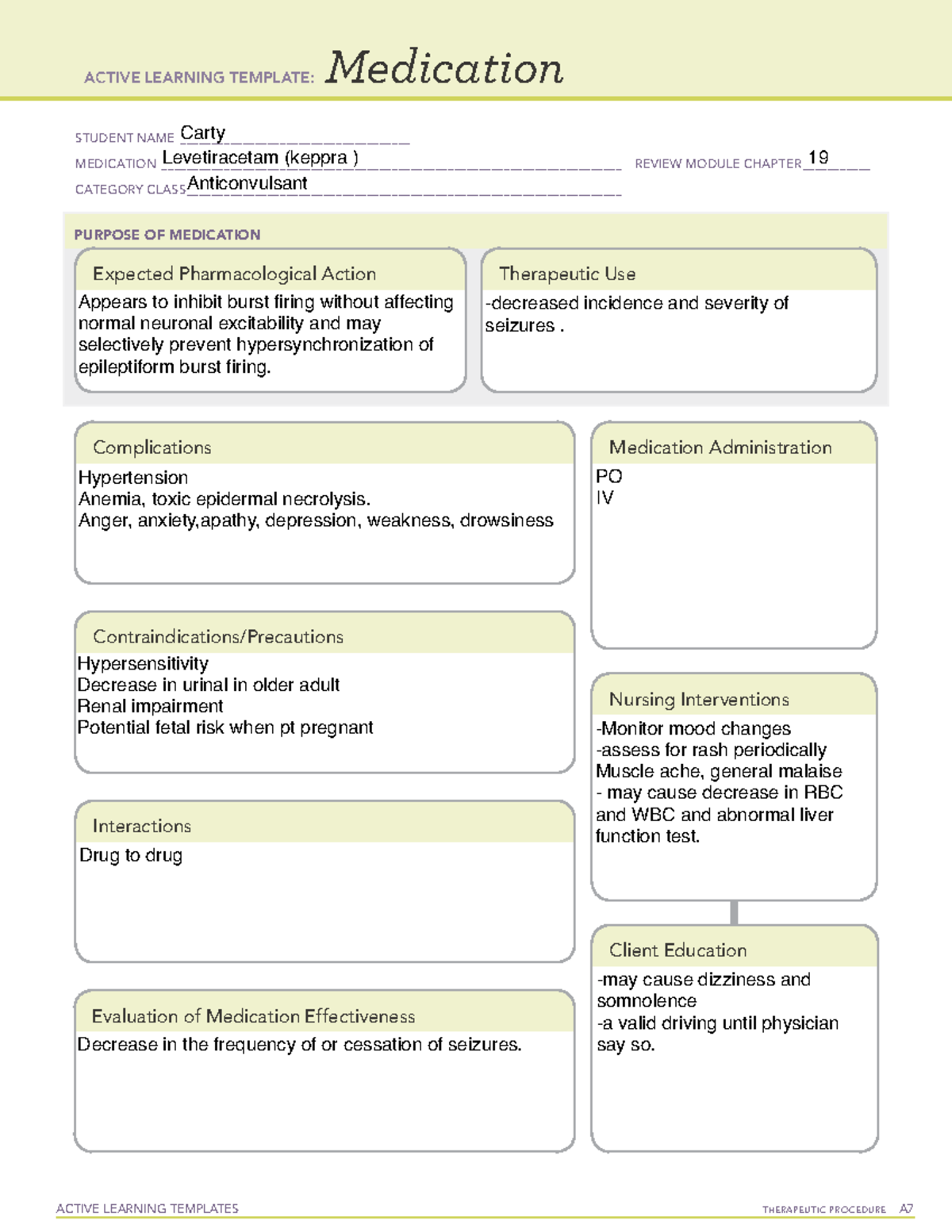 Levetiracetam For exam ACTIVE LEARNING TEMPLATES THERAPEUTIC