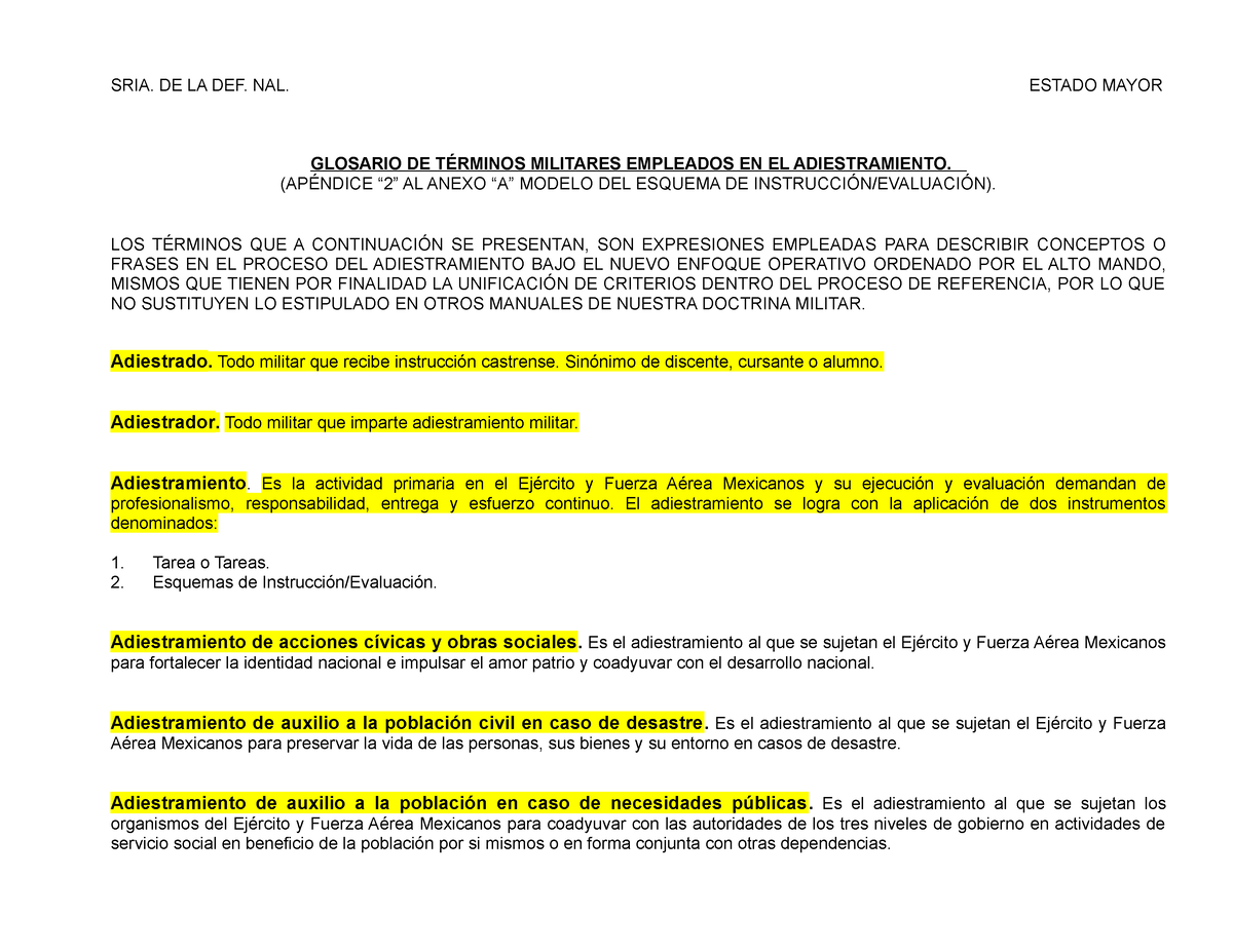 Apendice 2 Glosario De Terminos Sria De La Def Nal Estado Mayor Glosario De TÉrminos 9633