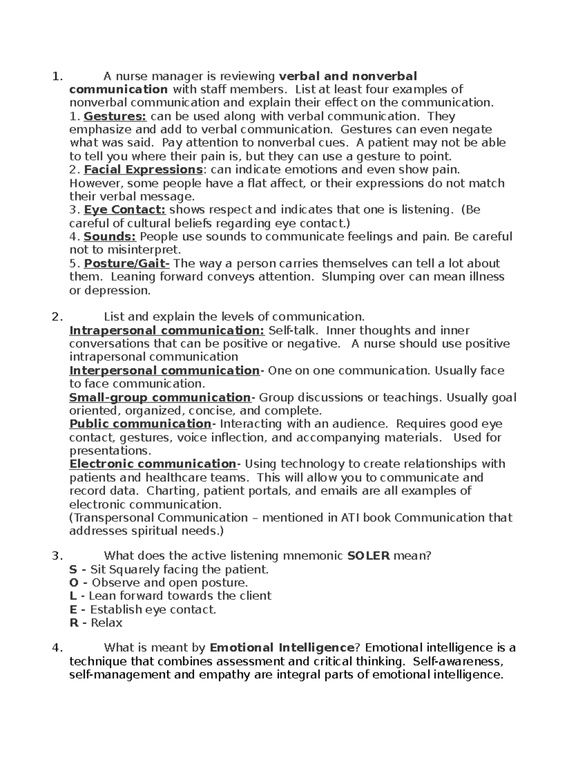 NUrsing School Work Study Guide A Nurse Manager Is Reviewing Verbal