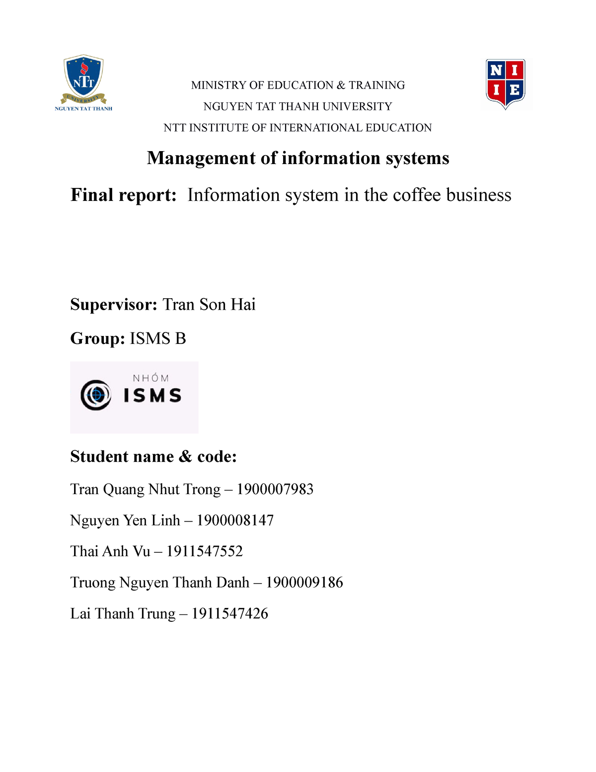 Lesson On Information System Management Bản Hoàn Thành - BUSM3311 - Studocu