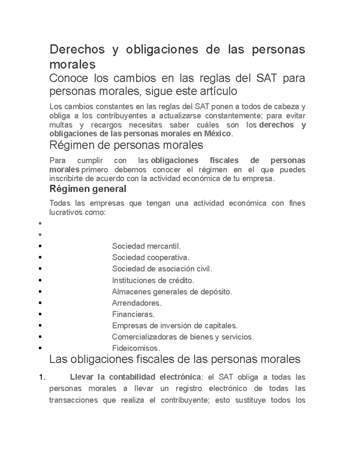 Derechos y obligaciones de las personas morales - Régimen de personas ...