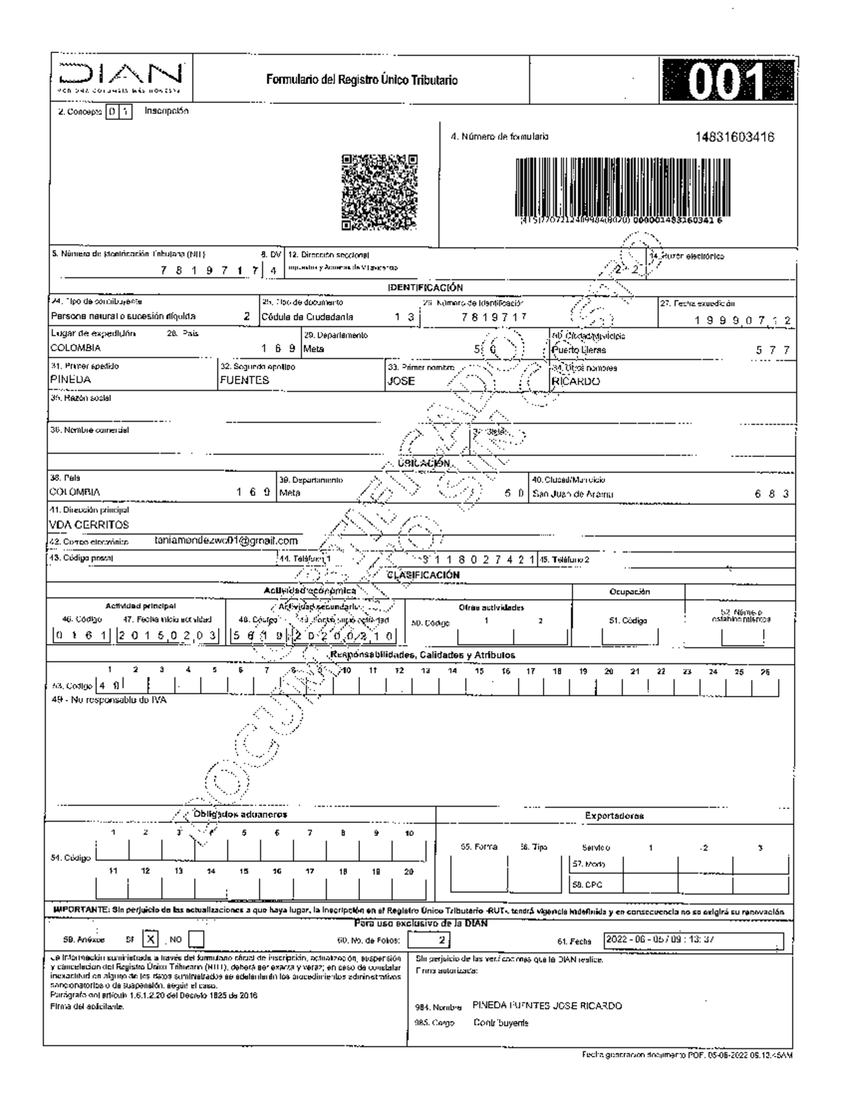 RUT 241001 162709 - DIAN Formulario del Registro Único Tributario POR ...