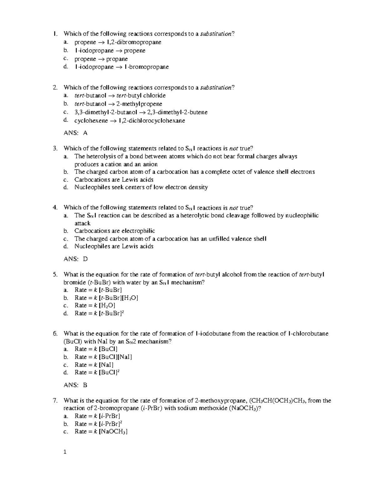 유기화학1+반응+문제 sn, ec dcdd - Which of the following reactions corresponds ...