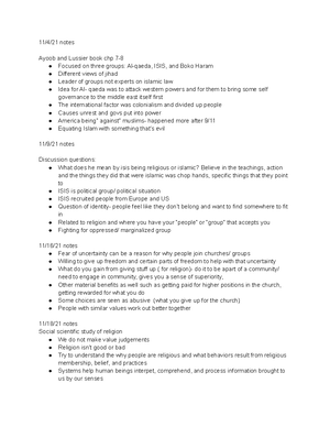 PLS 345 notes - 10/14/21 notes: Muslims make up a quarter of the world ...